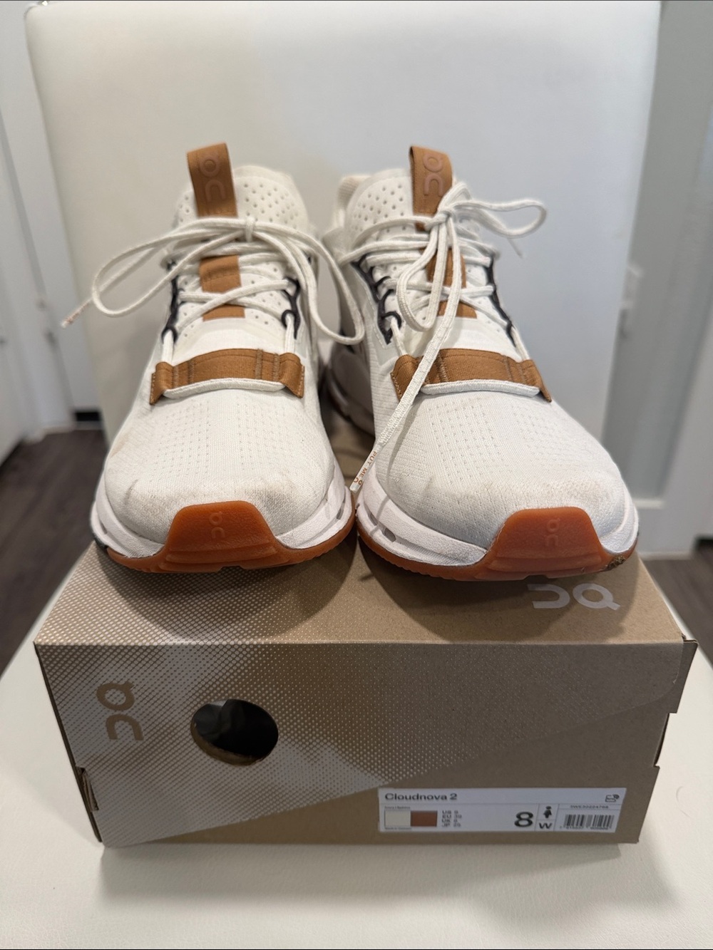 On Running WoMen's Sneakers in White with Tan Accents